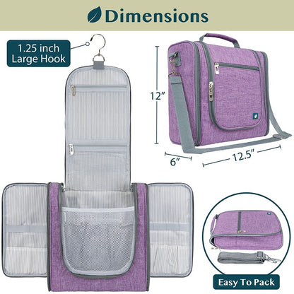 PAVILIA Extra Large Toiletry Bag Travel Bag for Women Men, Hanging Cosmetic Organizer, Water Resistant Makeup Bag for Accessories Toiletries, Travel Essentials Kit (Purple)