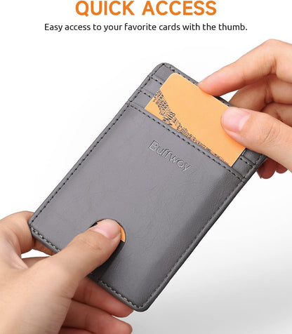 Buffway Mens Slim Wallet, Minimalist Thin Front Pocket Leather Credit Card Holder with RFID Blocking for Work Travel