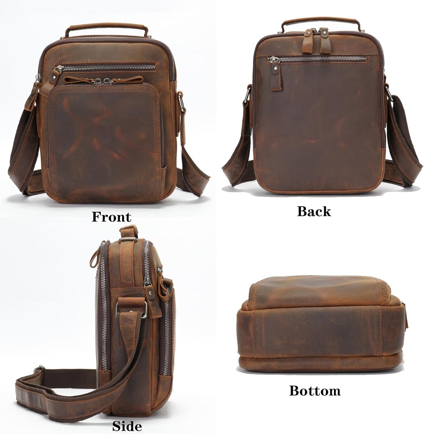 KPYWZER Genuine Leather Shoulder Bag Small Men Messenger Pack Handbag Sling Crossbody Bag Man Purse for Business