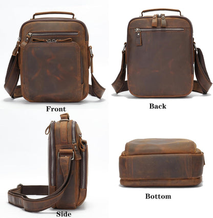 KPYWZER Genuine Leather Shoulder Bag Small Men Messenger Pack Handbag Sling Crossbody Bag Man Purse for Business