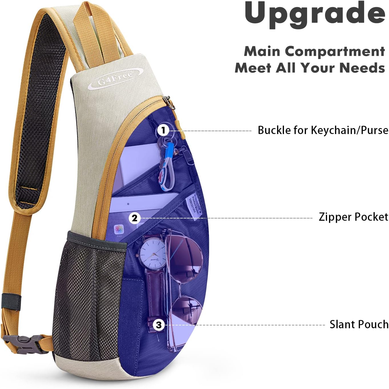 G4Free Sling Bag for Men Women, Small Crossbody Backpack Lightweight Chest Shoulder Bags for Travel, Outdoor and Sports (Ivory)