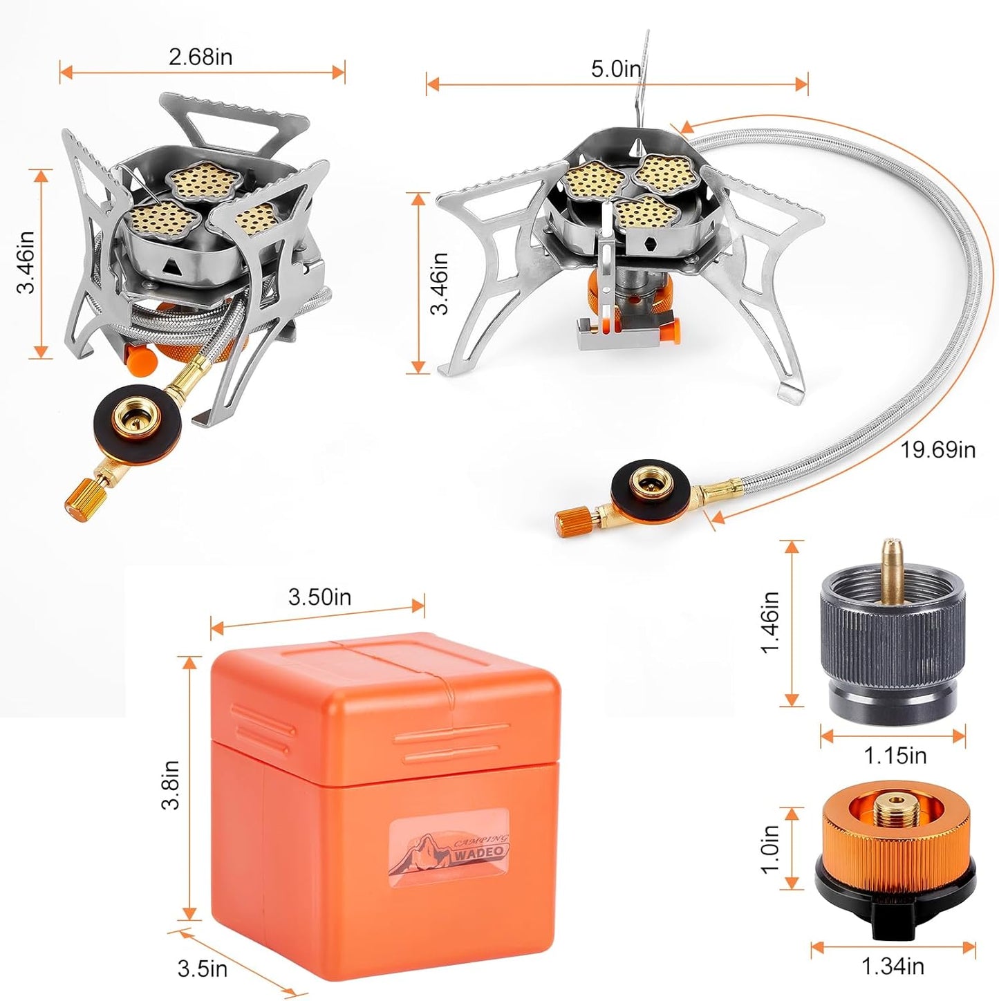 WADEO 6800W Windproof Camping Stove, Backpacking Stove with Piezo Ignition and Fuel Canister Adapters, Camping Gas Stove for Outdoor Backpacking Hiking and Picnic