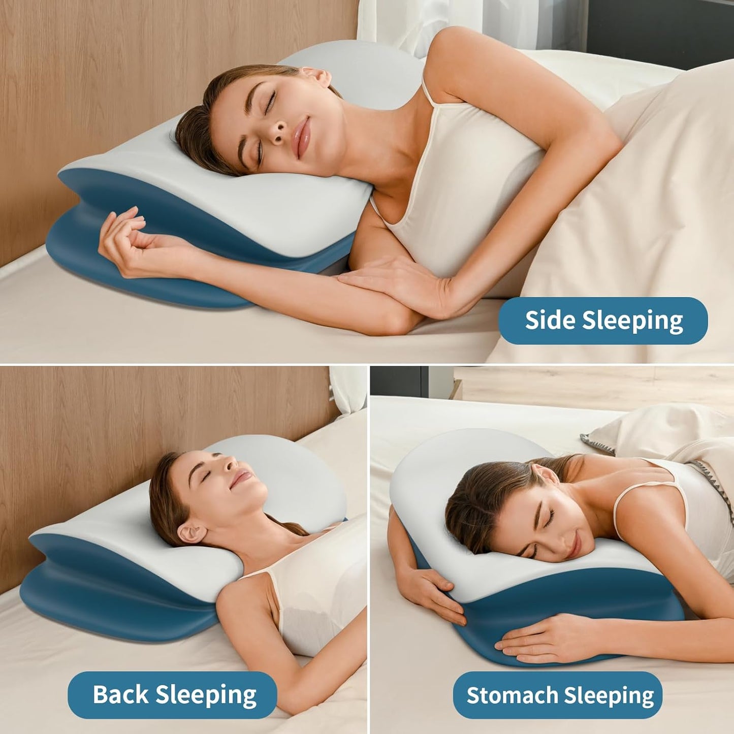 Cervical Neck Pillow for Pain Relief - Ergonomic Memory Foam Contour Pillows for Side, Back & Stomach Sleepers, Cervical Pillow for Neck Support Sleeping with Breathable Cover