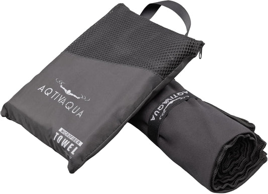AqtivAqua Quick Dry Towel - Lightweight Microfiber Travel Towel w/Bag - Fast Drying Towel Set for Camping, Beach, Pool, Gym, Backpacking, Sports, Yoga & Swim Use, Hiking (Black, L:30"x60")