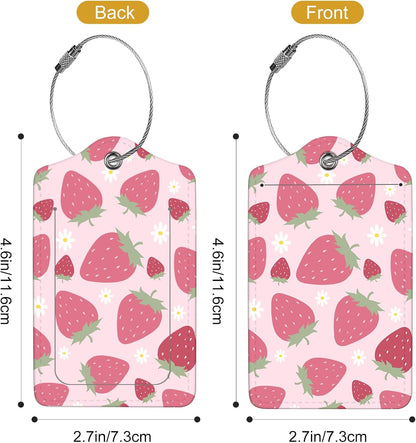 2Pack Luggage Tags for Suitcases, Cute Unique Pu Leather Cruise Luggage Tag with Privacy Cover ID Label Address Card and Metal Ring Suitable for Women Men Kids Travel Bag Pink Strawberry