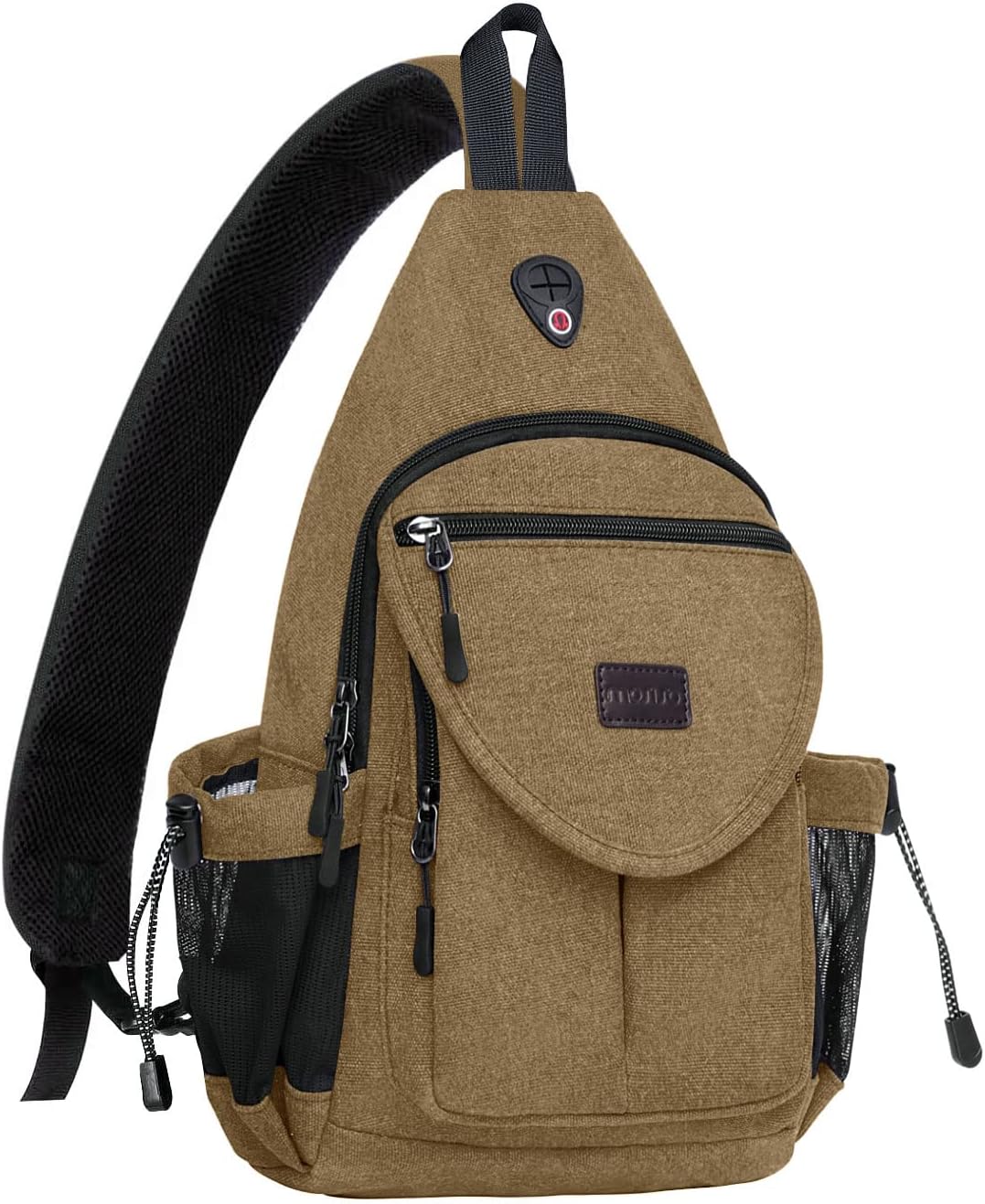 MOSISO Sling Backpack,Canvas Crossbody Hiking Daypack Bag with Anti-theft Pocket, Brown