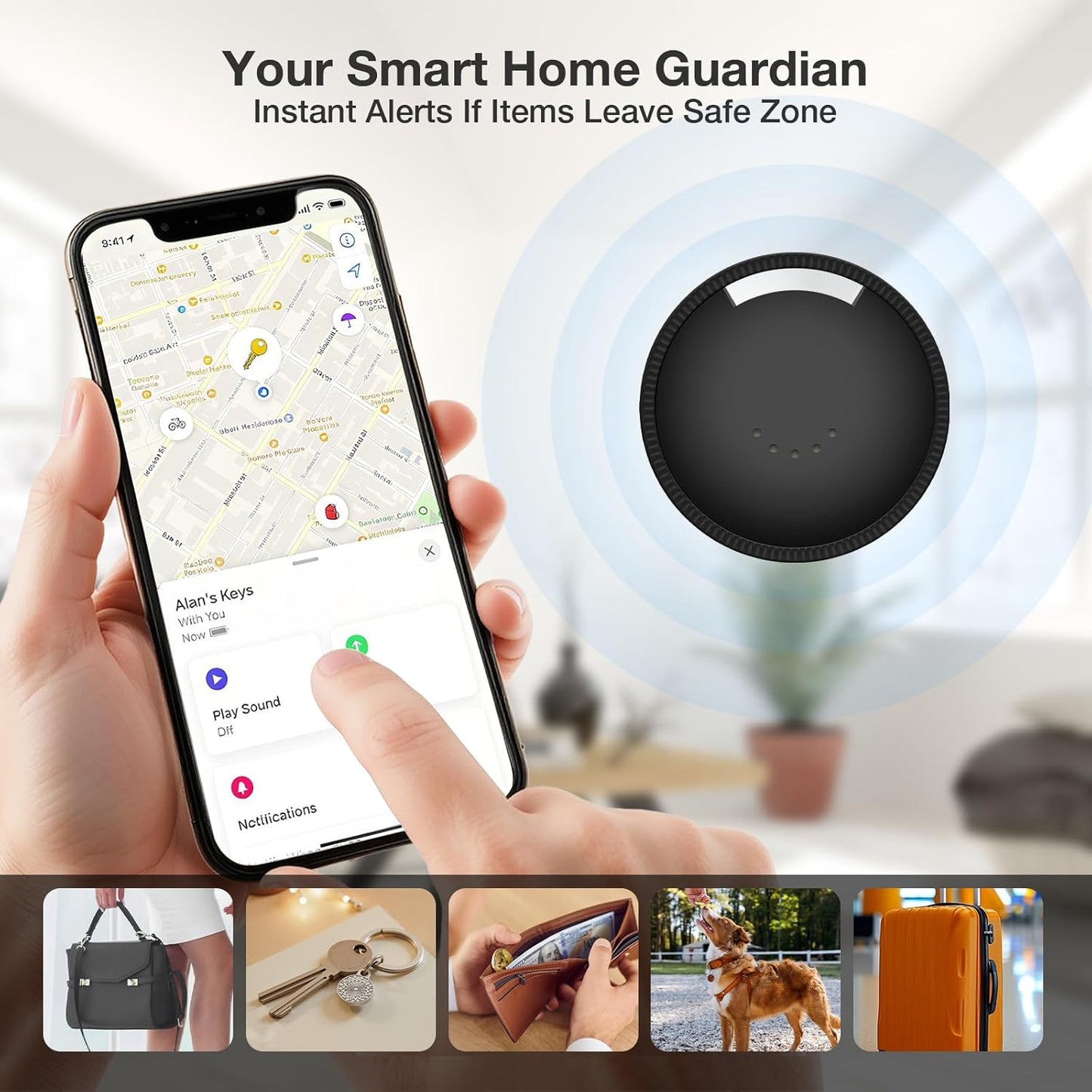 Air Tracker Tags 4-Pack, Item Finders Work for Apple Find My APP (iOS Only) Tracker Tags for Keys, Pet, Luggage, Bag, Replaceable Battery Last 1 Year, Loud Beep, with Waterproof Holder Keychain