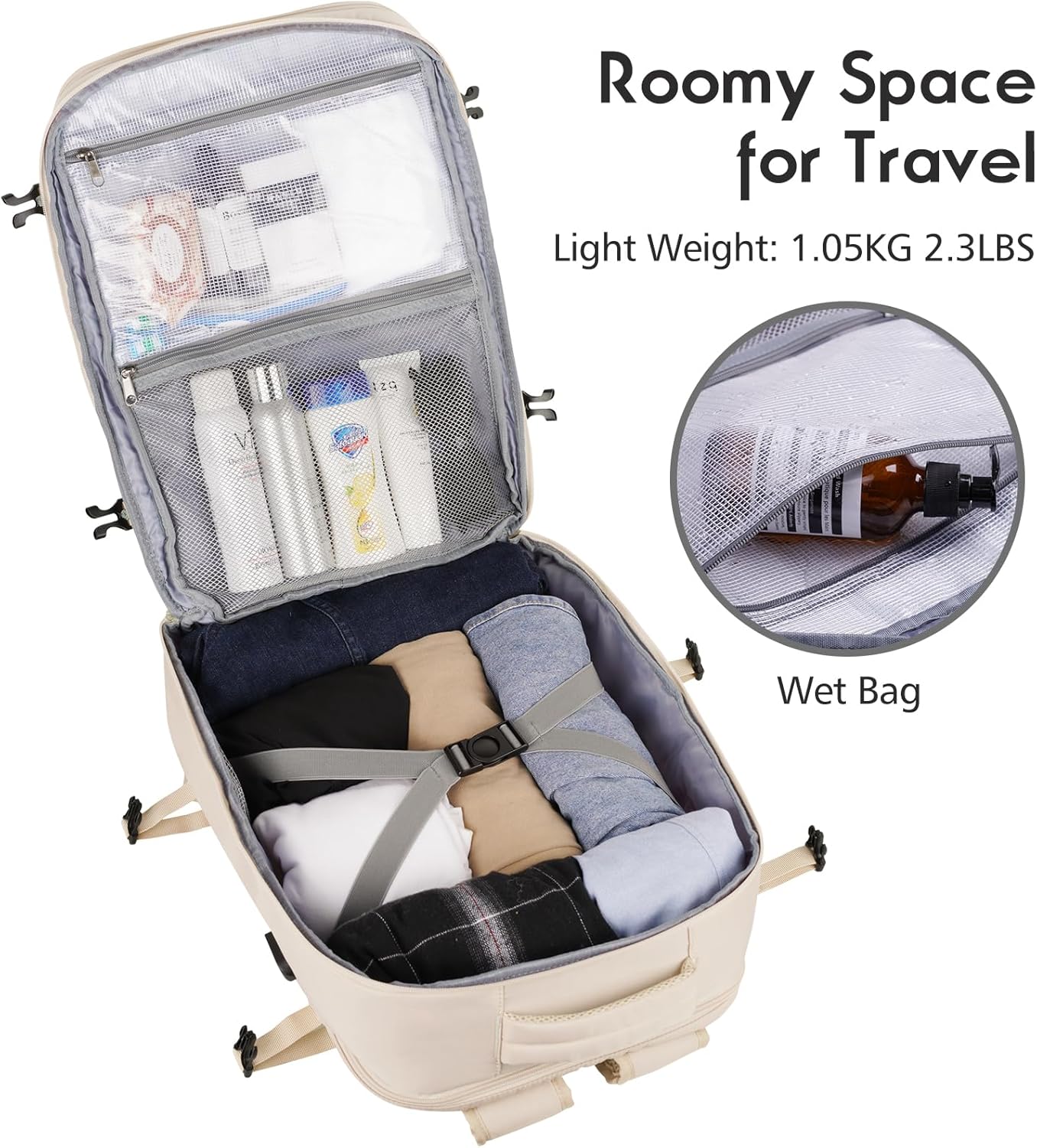 MOMUVO Large Travel Backpack Women, Flight Approved Carry On Backpack, Water Resistant Anti-Theft Large Casual Daypack Fit 17 Inch Laptop with USB Charging Port, Beige