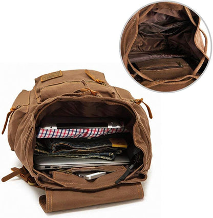 AUGUR High Capacity Canvas Vintage Backpack - for Hiking Travel 12-15.6" Laptop Backapcks for Men Casual Daypacks Rucksack(L-Khaki)