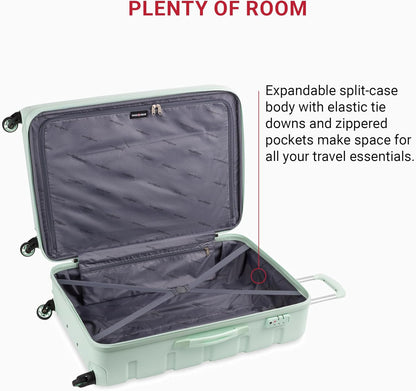 SwissGear 7366 Hardside Expandable Luggage with Spinner Wheels, Clearly Aqua, Checked-Large 27-Inch