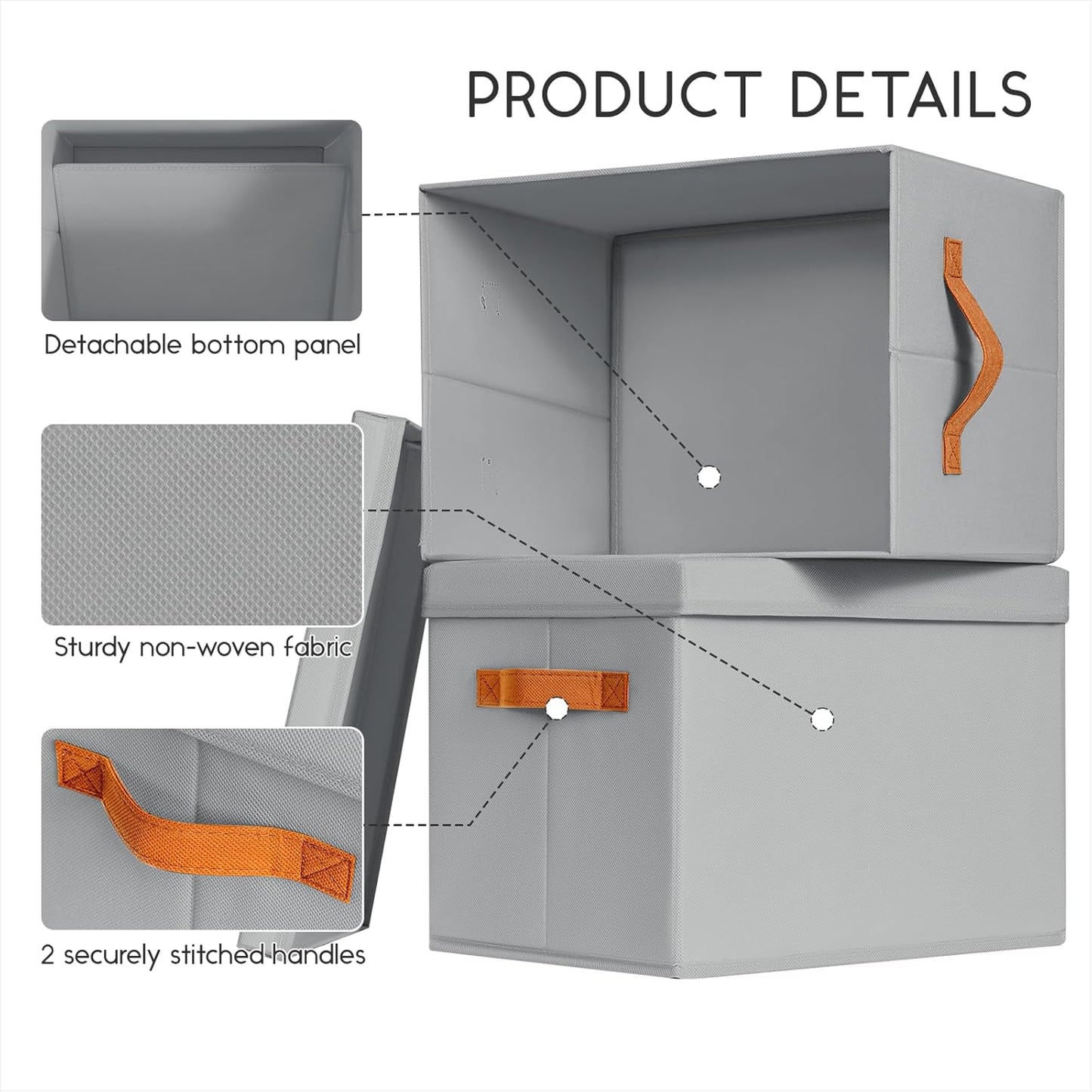 Storage Bins with Lids - Large Fabric Closet Bins with Lid, 6 Pack Clothes Organizers and Storage, Collapsible Stackable Cube Basket for Home, Office, Dorm, Grey
