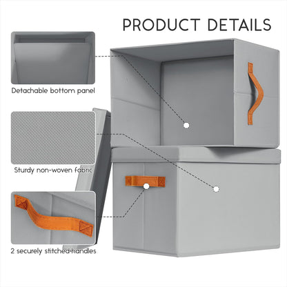 Storage Bins with Lids - Fabric Storage Baskets for Shelves, 6 Pack Foldable Decorative Boxes with Handles, Stackable Organizer Bins for Home, Nursery, Dorm, Grey