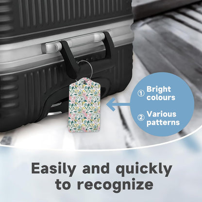 Set of 2 Luggage Tags for Suitcases, Leather Groovy Flower Baggage Tags with Stainless Steel Loop, Privacy Name ID Card Cover Kawaii Travel Labels for Women Men Kids Girls