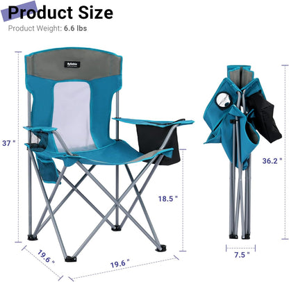 Camping Folding Chair Outdoor Lawn Portable Lightweight Camp Folding Chairs for Adult Outside with Cup Holder, Cooler Pouch & Side Pocket for Camping, Beach, Fishing, Sports or Tailgating Events