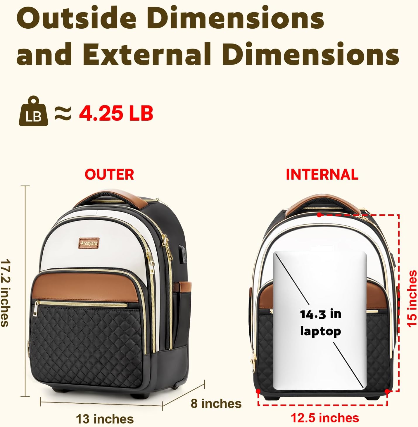 Small Rolling Backpack for Women, Lightweight Travel Backpack with Wheels, Roller Backpacks for Adults, Water Resistant Rolling Laptop Bag, Wheeled Underseat Carry On Luggage, Beige Brown