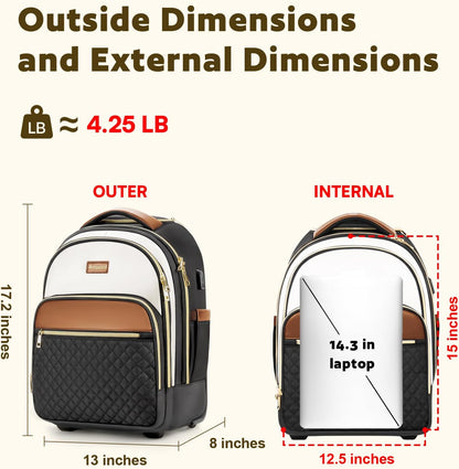 Small Rolling Backpack for Women, Lightweight Travel Backpack with Wheels, Roller Backpacks for Adults, Water Resistant Rolling Laptop Bag, Wheeled Underseat Carry On Luggage, Beige Brown