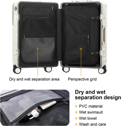 Zipperless Luggage, Polycarbonate Aluminum Hard Shell, Expandable Carry-On Suitcase with Spinner Wheels, Hard Shell Suitcase, 26 Inch Cabin