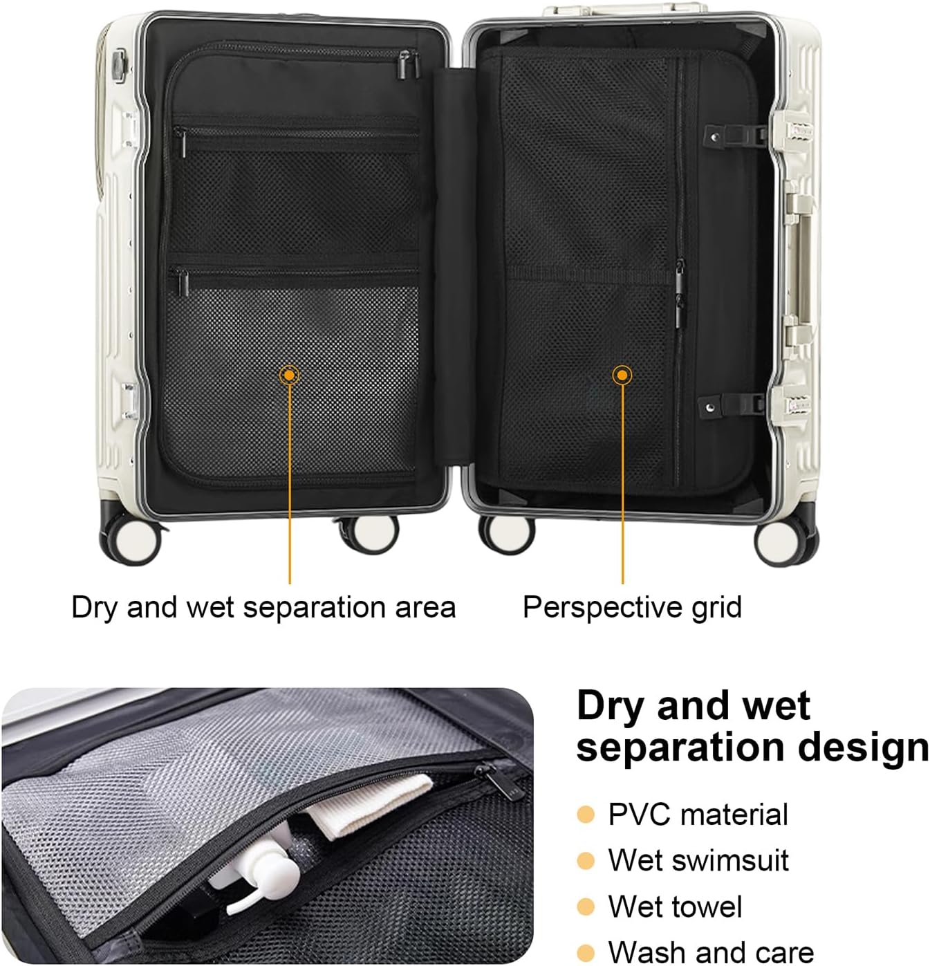Zipperless Luggage, 22x14x9 Aviation Certified, Polycarbonate Aluminum Hardshell, Expandable Carry-On Luggage with Spinner Wheels, Hardshell Luggage, 20 Inch Cabin