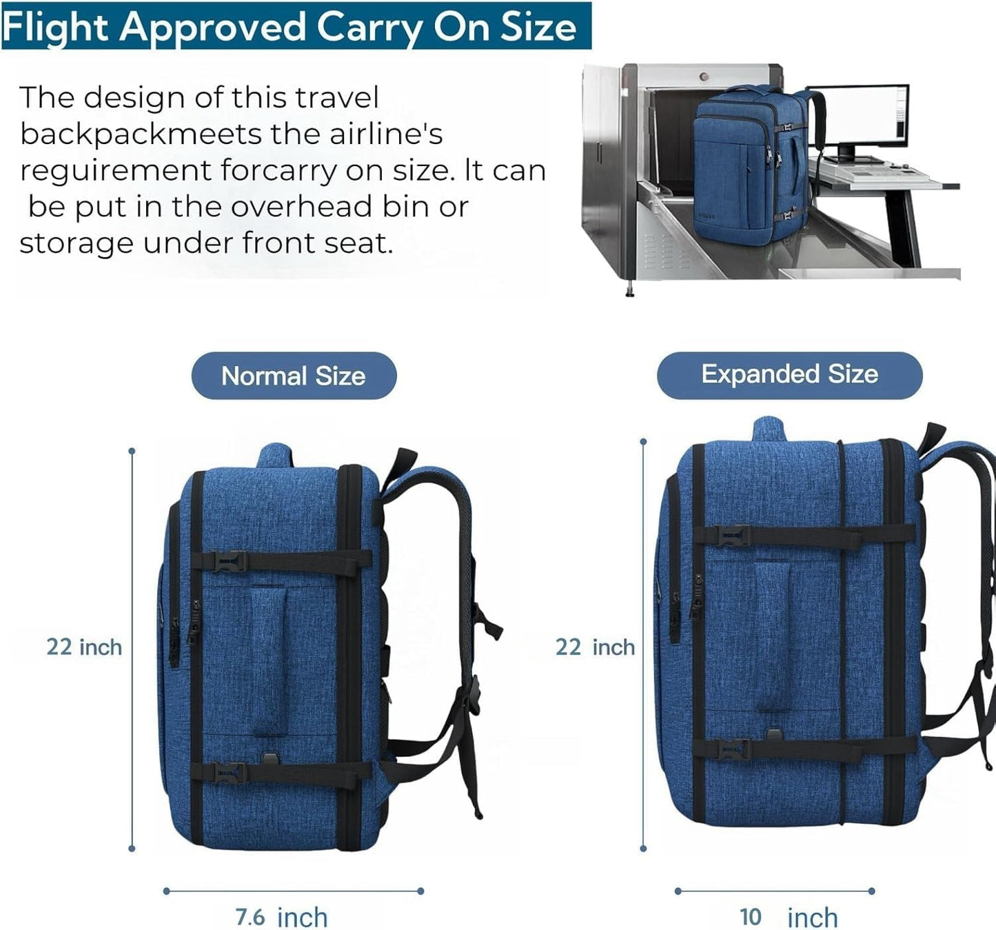 55L Extra Large Travel Backpack for Men & Women, 60L Expandable Big Capacity For Airplanes, Travel Gifts for Men Women, Carry On Backpack Fits 18.4 Inch Laptop, Luggage Suitcase Daypack Bag, Blue