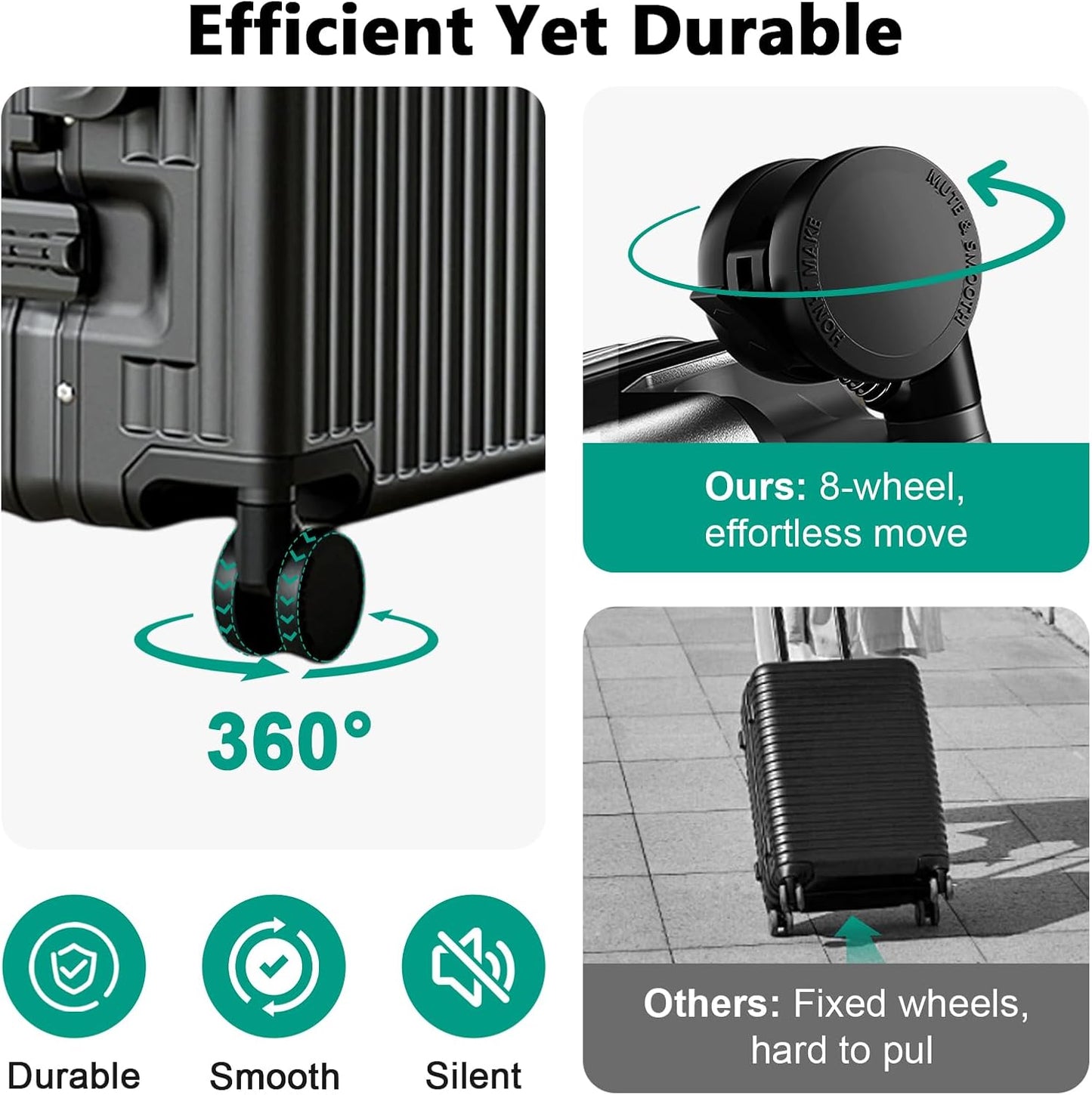 Hard Shell Luggage 24 Inch Travel Luggage, Carry-On Luggage Spinner TSA with Lid, ABS Aluminum Frame，Lightweight Travel Luggage 20'' 24'' 26''Carry-On (upgraded black, 24 inch)