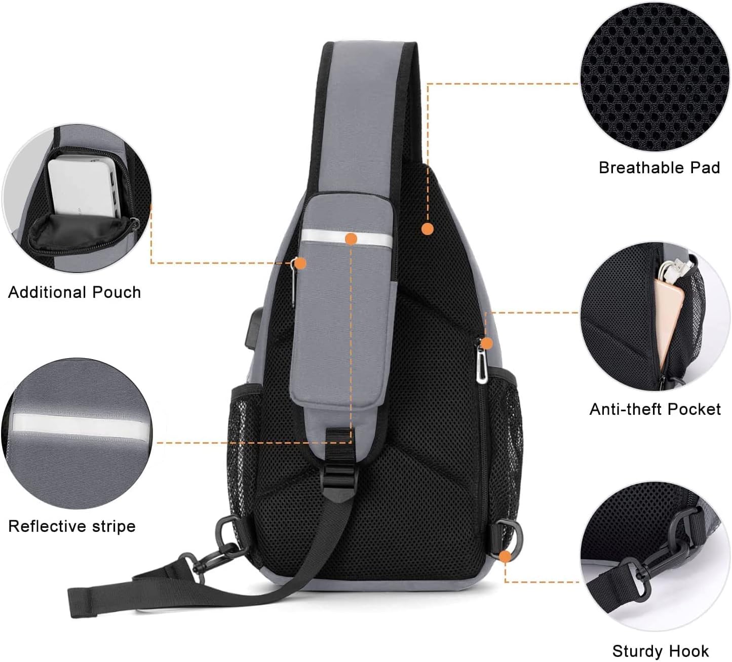 MOSISO Sling Backpack Bag, Crossbody Shoulder Bag Travel Hiking Daypack Chest Bag with Front Square Pocket&USB Charging Port