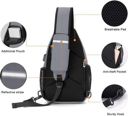 MOSISO Sling Backpack Bag, Crossbody Shoulder Bag Travel Hiking Daypack Chest Bag with Front Square Pocket&USB Charging Port