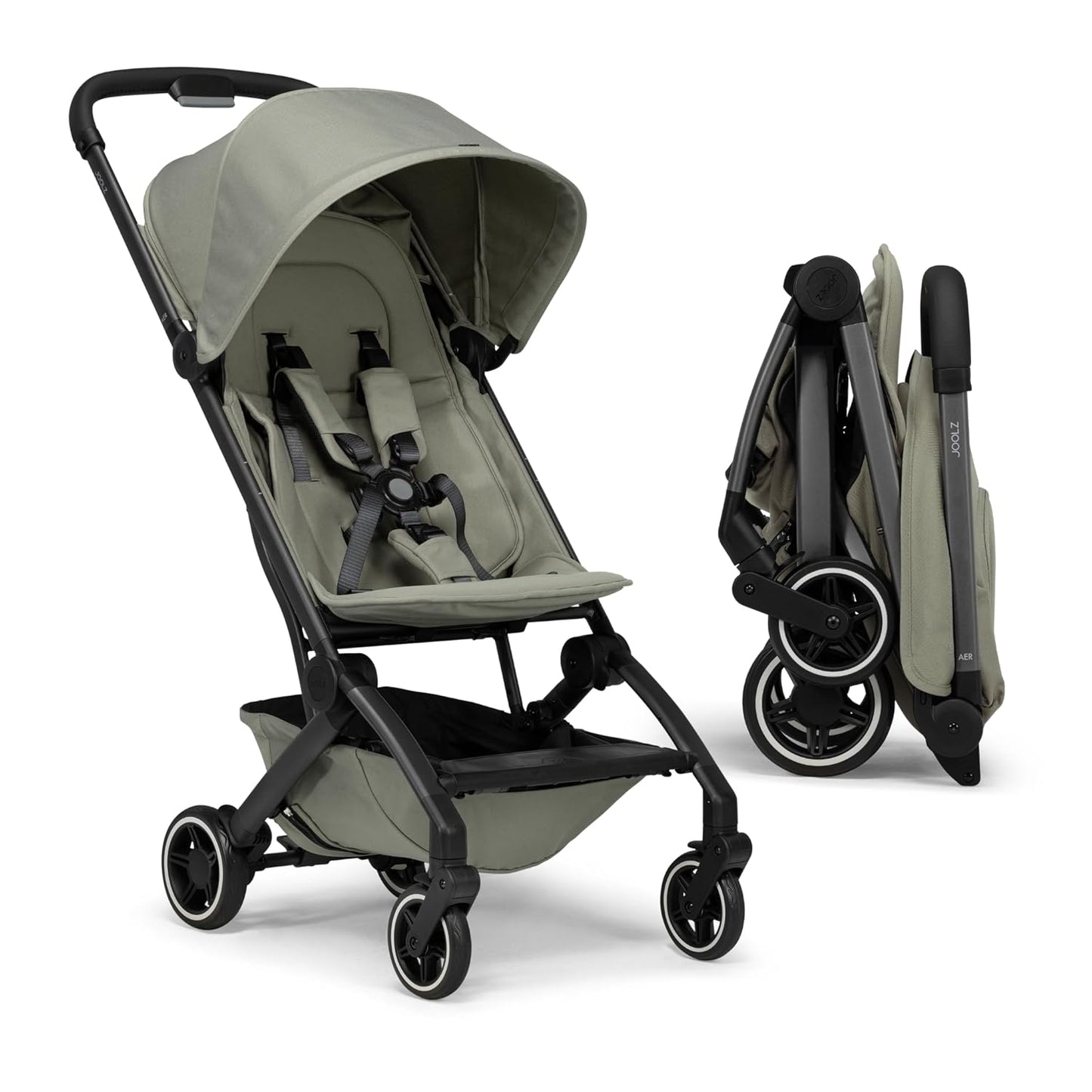 Joolz AER+ Lightweight & Compact Travel Stroller - Portable One-Hand Fold Design - Ergonomic Seat for Infant & Toddler (up to 50 lb) - XXL Sun Hood - Stroller for Airplane -Travel Pouch- Sage Green