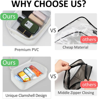 Moyad TSA Approved Clear Toiletry Bag, 2 Pack Quart Size 3-1-1 Liquids Pouch for Travel, Transparent Makeup & Cosmetic Organizer for Women Men, Beige