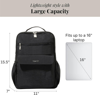 Baggallini Everyday Laptop Backpack - 11x15.5 Lightweight Water-Repellent Nylon Travel Bag w/Padded Laptop Sleeve & RFID