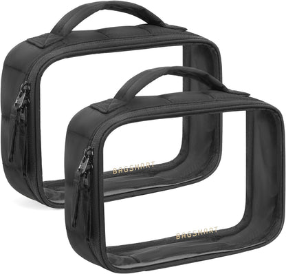 BAGSMART Clear TSA-Approved Toiletry Bag, 2 Pack Clear Makeup Bag with Handle, Quart Sized Travel Toiletry Organizer for Women