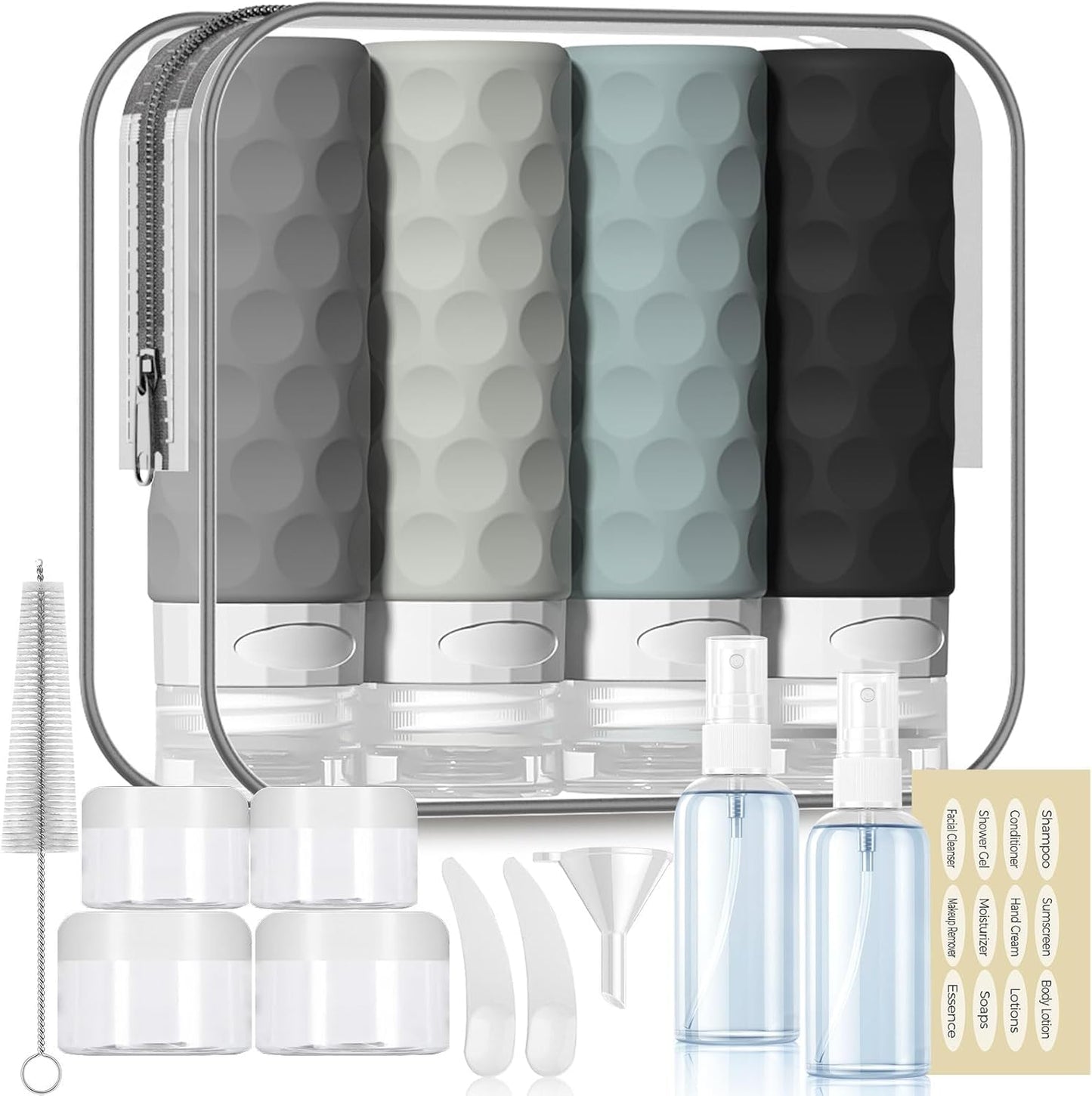 16pack Travel Bottles for Toiletries, TSA Approved Travel Size Containers Set, Leak Proof Refillable Liquid & Creams Toiletries Accessories Kit W/Toiletry Bag (Gray)