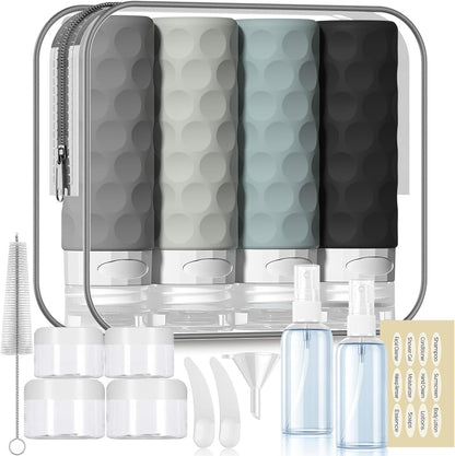 16pack Travel Bottles for Toiletries, TSA Approved Travel Size Containers Set, Leak Proof Refillable Liquid & Creams Toiletries Accessories Kit W/Toiletry Bag (Gray)