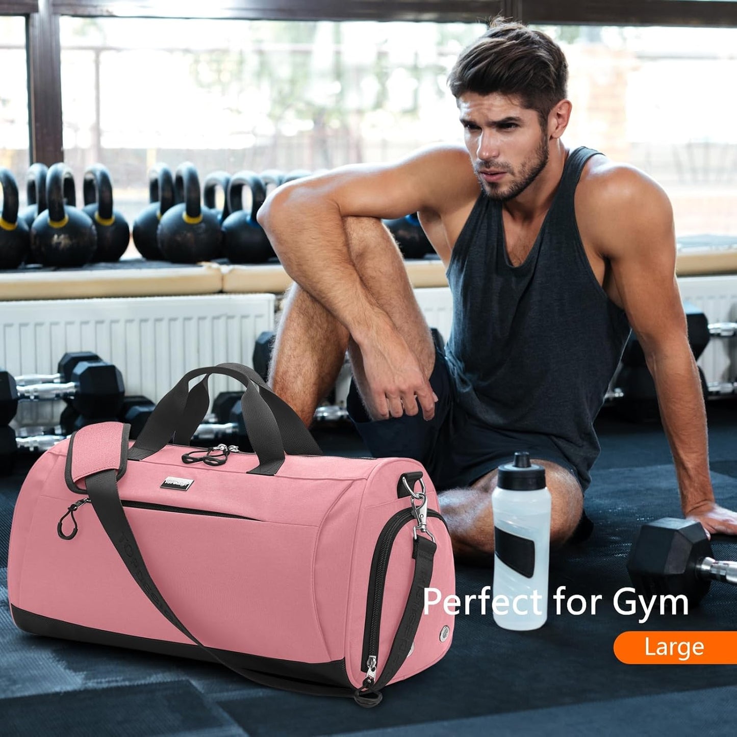 TOPDesign Gym Bag for Women & Men, Unisex Duffel Bag with Shoe Compartment & Wet Pocket for Travel Sports Gym (M Pink)