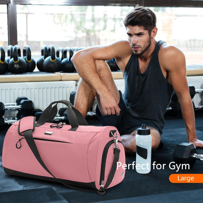 TOPDesign Gym Bag for Women & Men, Unisex Duffel Bag with Shoe Compartment & Wet Pocket for Travel Sports Gym (L Pink)