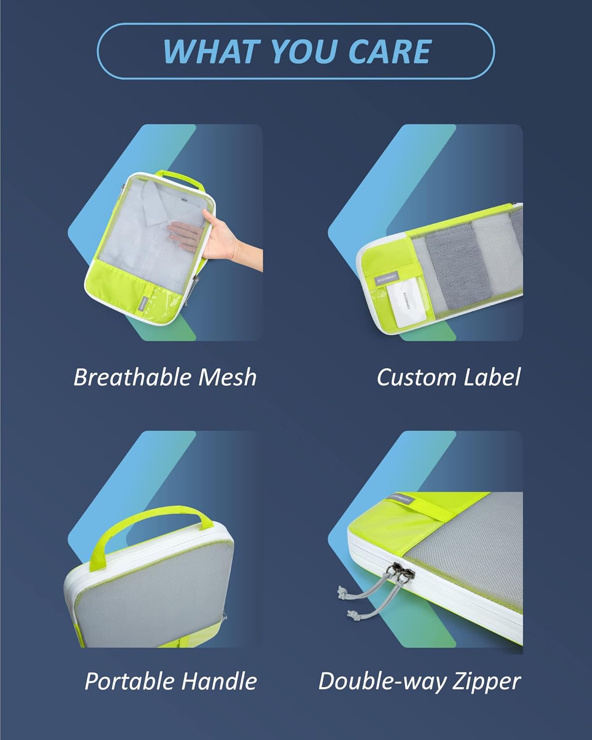 BAGSMART 6 Set Compression Packing Cubes - Lightweight Travel Essentials, Durable Luggage Organizer