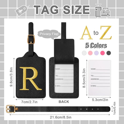 Personalized Initial Luggage Tags for Suitcase TSA Approved, Black Leather Cute Luggage Tag with Privacy Cover Name Card, Embroidered Custom Luggage Tags Travel Backpack Tags Gifts for Women Kids(R)