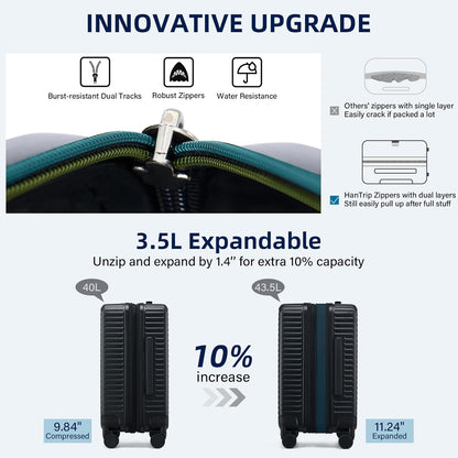 Hard Shell Suitcases Airline Approved 20 Inch Carry on Luggage with Wheels, Expandable Travel Luggage with Cup Holder Charger Built in Lightweight Small Suitcase, Black