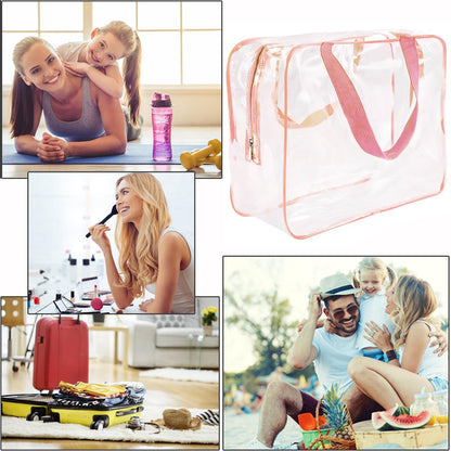 2Pcs Crystal Clear PVC Travel Toiletry Bag Kit for Women Men, Waterproof Vinyl Packing Organizer Storage Bags with Zipper Handle Straps, Cosmetic Pouch Carry on Airport Airline Compliant Bag Handbag