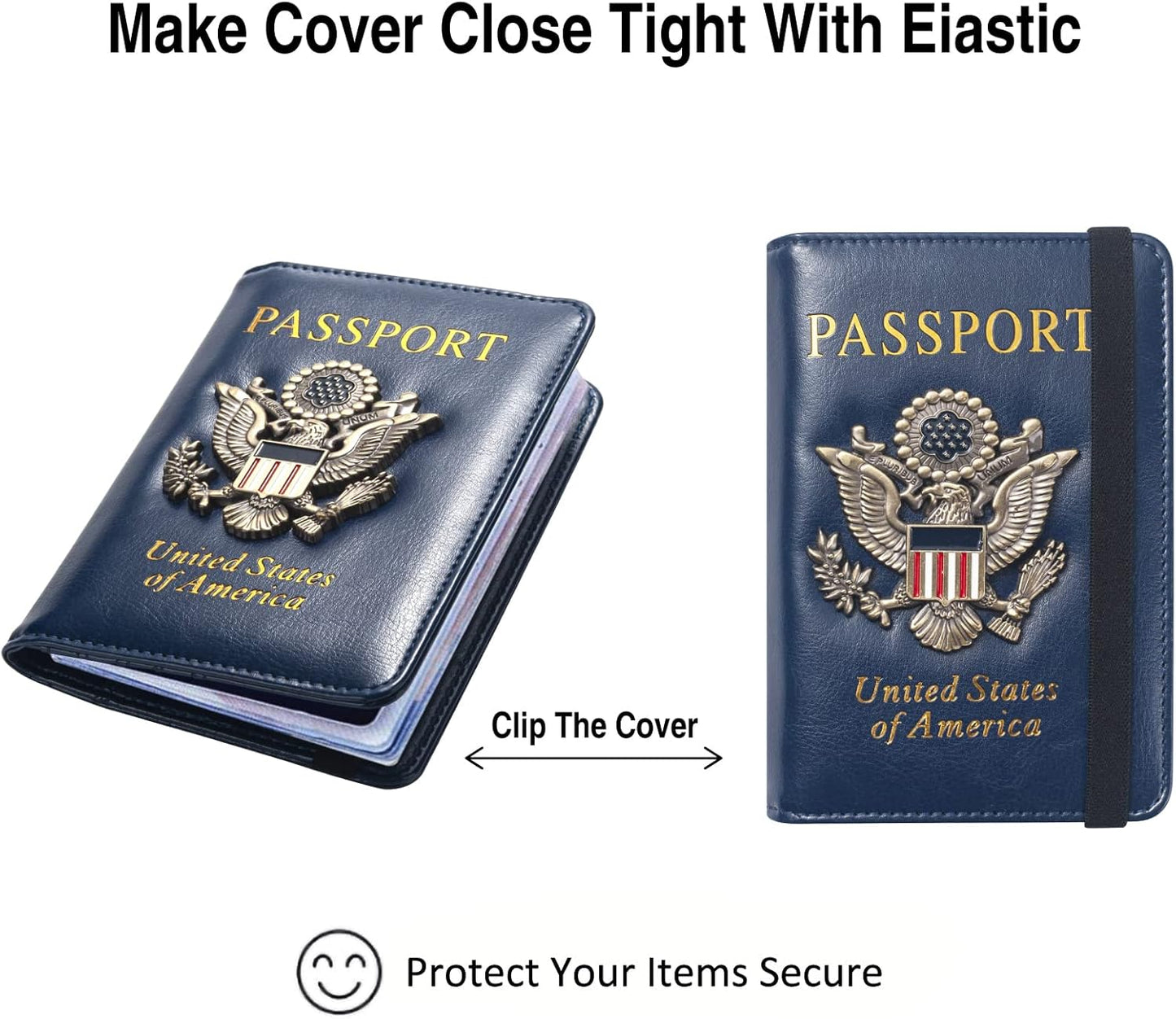 Passport Holder for Travel Passport Cover for Men Passport Wallet Case With 3D Metal Badge Protector Leather Card Case RFID Blocking Women Travel Accessories Document Organizer (Navy Blue)