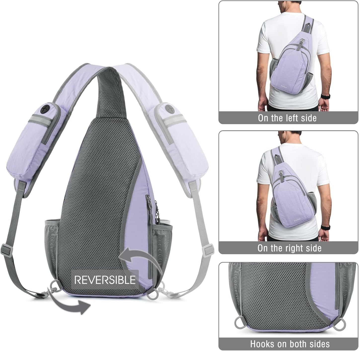 G4Free Sling Bag RFID Blocking Sling Backpack Crossbody Chest Bag Daypack for Hiking Travel (Taro Purple)