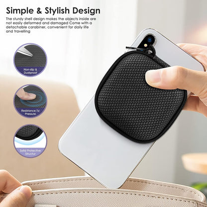 Earbud Case Hard EVA Earphone Carrying Case Cell Phone Accessories Storage Bag with Carabiner for Airpods Headset Earphone Flash Drive Charging Cable Key Wall Charger