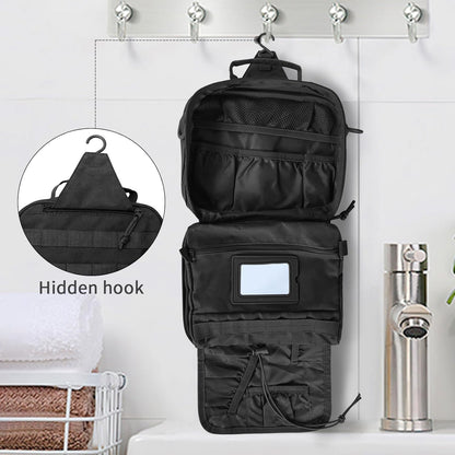 Travel Toiletry Bag for Men,Hanging Hook Toiletry Bag, Spacious Portable Organizer Dopp Kit Shaving Bag for Toiletries Makeup Accessories Tactical Essentials - Black