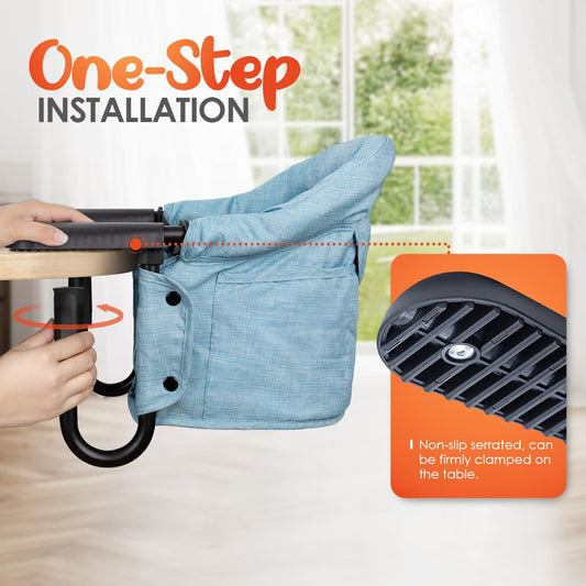 Hook On Chair with Removable Dining Tray,Portable Hook-On Chairs with Storage Bag,for Home and Travel(Sky Blue)