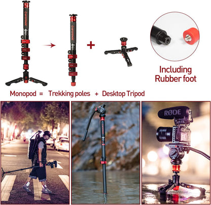 IFOOTAGE Monopod with Feet, 59’’ Lightweight Telescopic Carbon Fiber Camera Monopod,Tripod Stand,Metal Flip Locks for DSLR,Sony,Max.Load 22lbs,Cobra 2 C150 Ⅱ