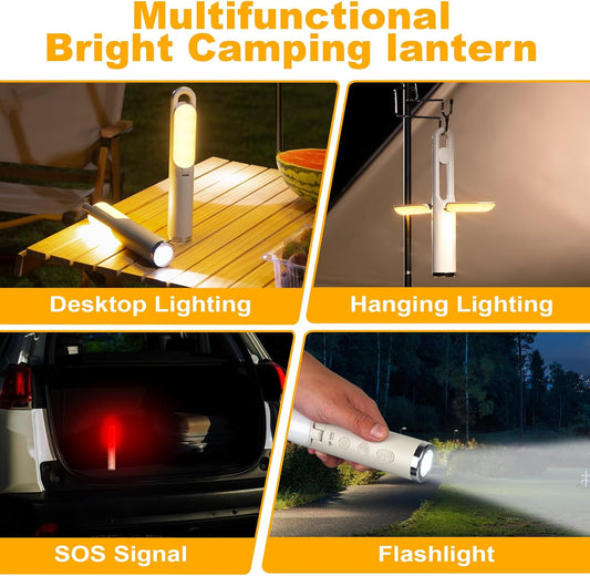 LED Camping Lantern, Rechargeable Emergency Light for Power Outages, Portable Outdoor Flashlight, 9 Modes Collapsible Lightweight Hanging Lamp for Home, Camping, Hiking, Fishing