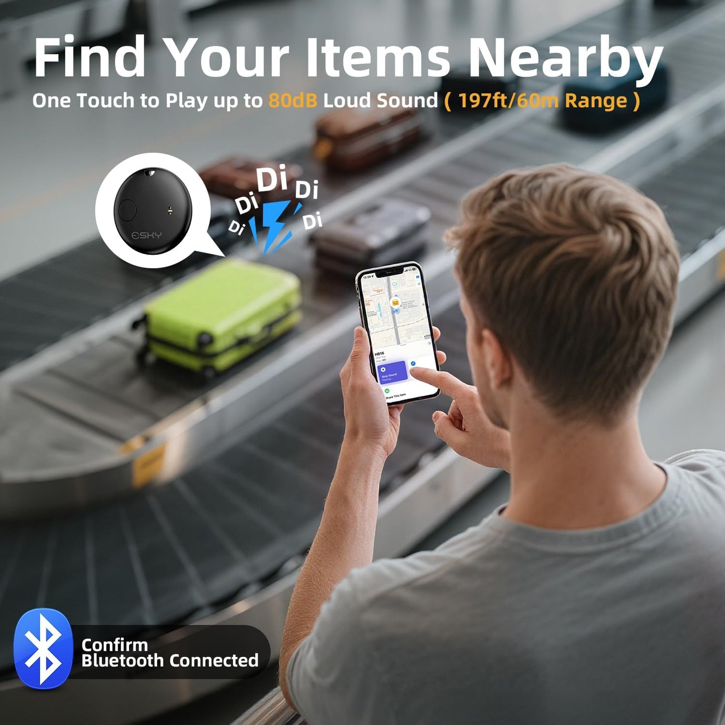 Esky Bluetooth Tracker Tag, Smart Luggage Tracker Compatible with Apple Find My APP (Only for iOS, Not for Android), Key Finder and Item Locator for Luggage, Backpack, Suitcases, Pets, Wallet