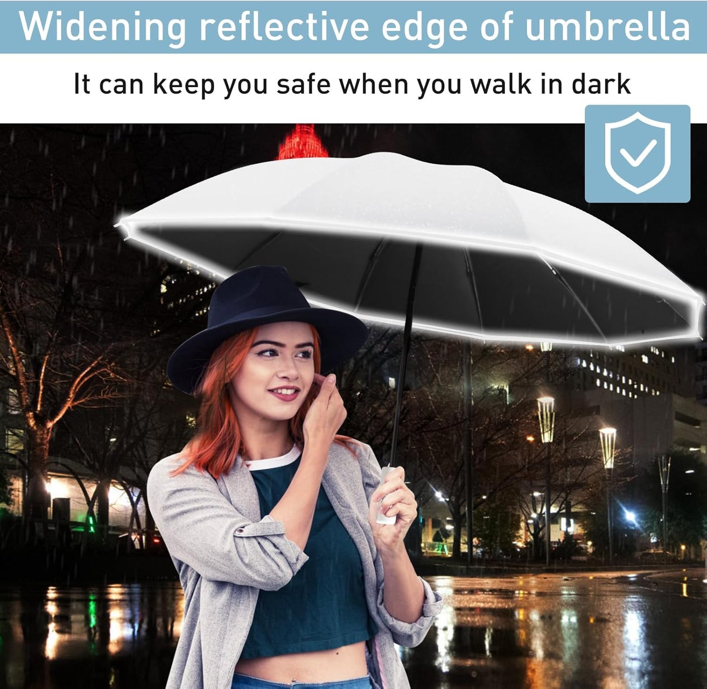Bodyguard Inverted Umbrella - Large Windproof for Rain & Sun, Compact Reverse With Reflective Stripe, Teflon-Coated for Women Men, Travel Folding With Cover Bag