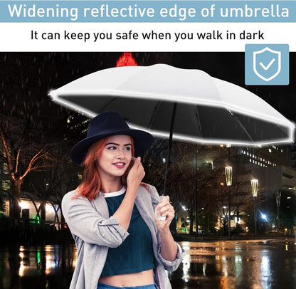 Bodyguard Inverted Umbrella - Large Windproof for Rain & Sun, Compact Reverse With Reflective Stripe, Teflon-Coated for Women Men, Travel Folding With Cover Bag
