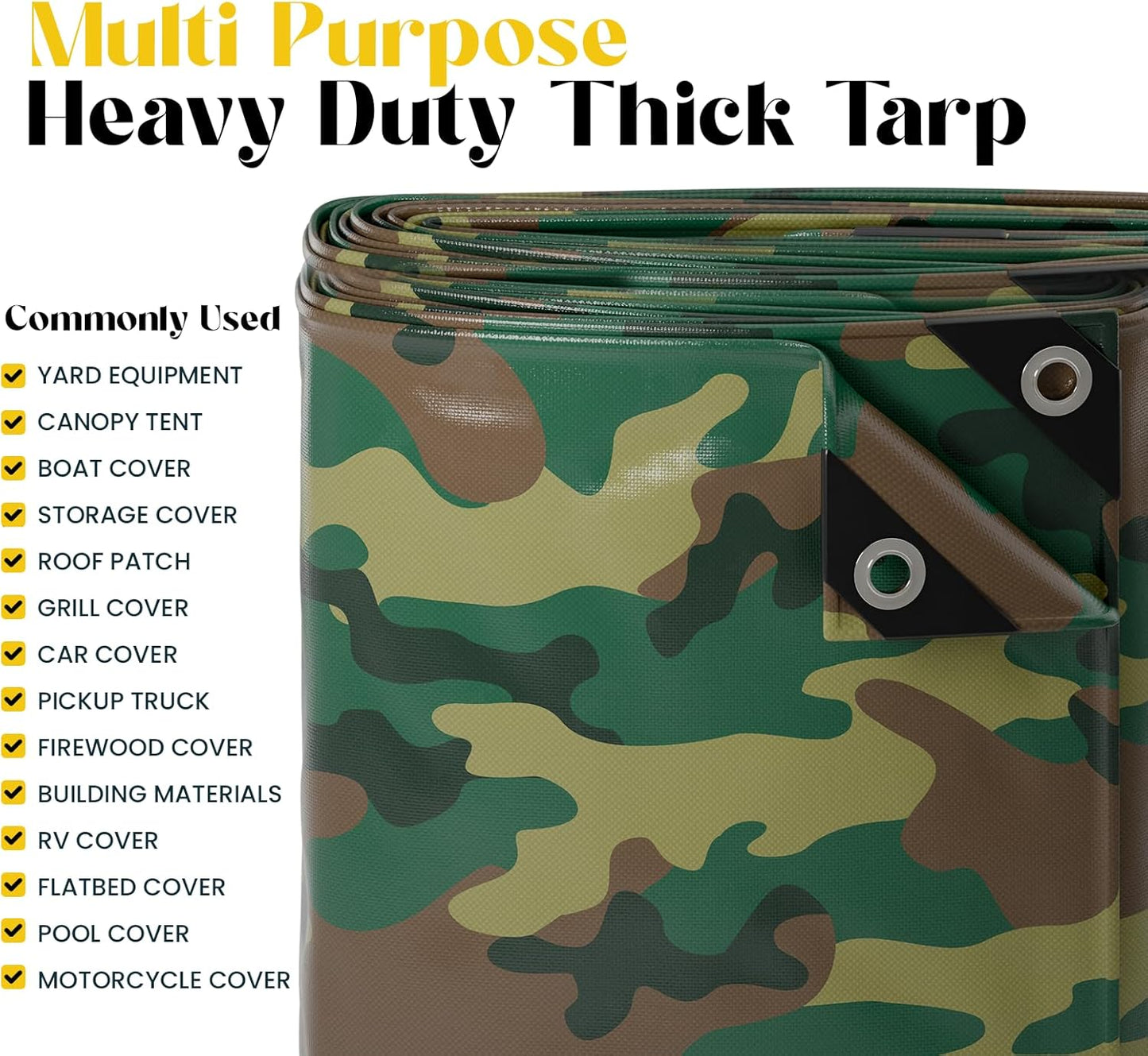 Core Tarps Extreme Heavy Duty 20 Mil Tarp Cover, Waterproof, UV Resistant, Rip and Tear Proof, Poly Tarpaulin with Reinforced Edges for Roof, Camping, Patio, Pool, Boat (Camouflage/Green 24′ X 64′)
