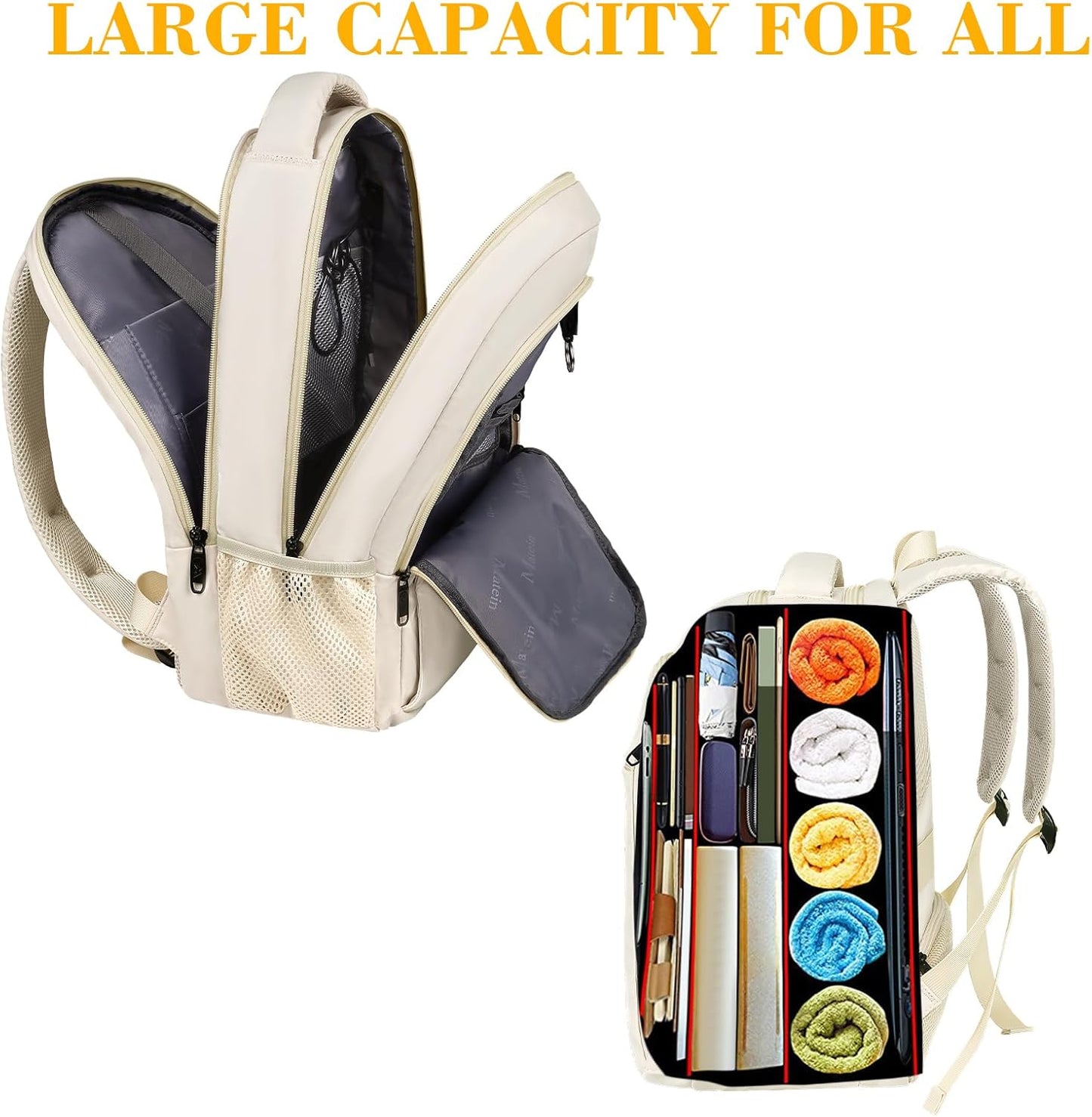 MATEIN Beige Laptop Backpack 15.6 Inch, Lightweight Sturdy Bag for College Supplies with USB Charging Port, Water Resistant Anti Theft Travel Computer Daypack Fashion Work Nurse Bag Gift for Women